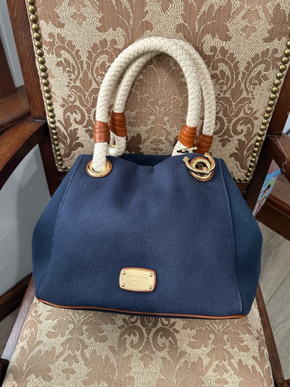 Michael Kors Marina Navy Blue Canvas Tote Bag
